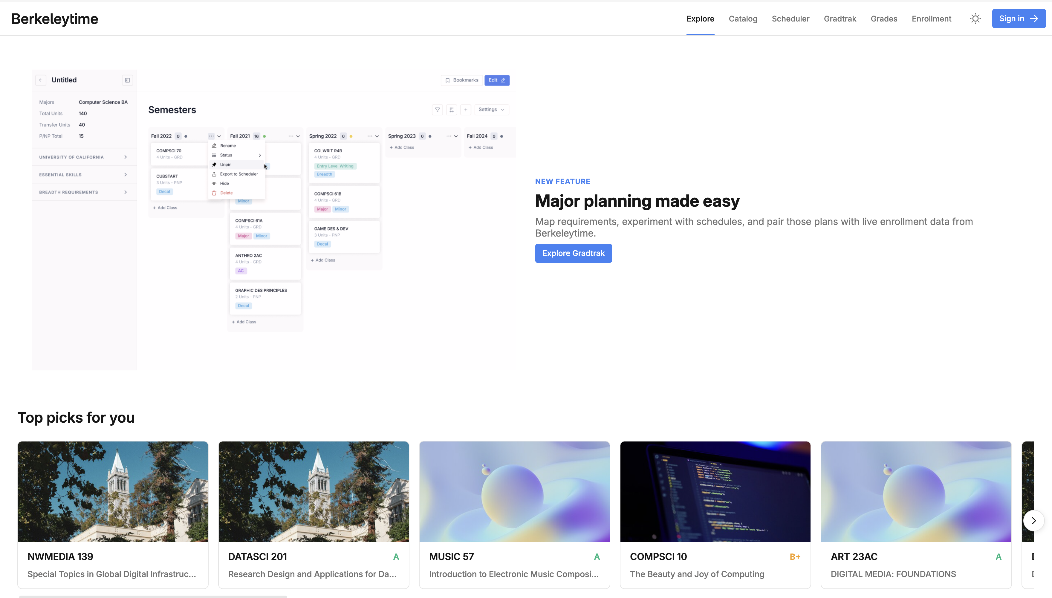 Explore page